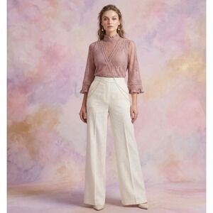 WE ARE KINDRED Floral Lace Blouse US 6 Dusty Rose High Neck Bell Sleeve $250